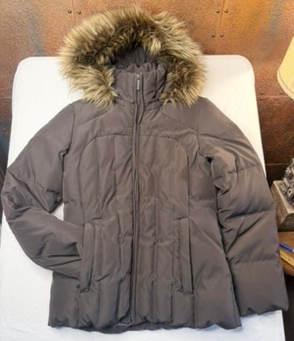 M. Julian Full Zip Faux Fur Hood Down Fill Winter Coat S Brown Glam Cozy Preppy